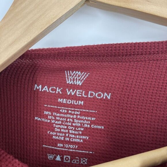 Mack Weldon Henley Shirt Size Medium Men Red Thermal Waffle Knit Pullover Raglan - Picture 3 of 6